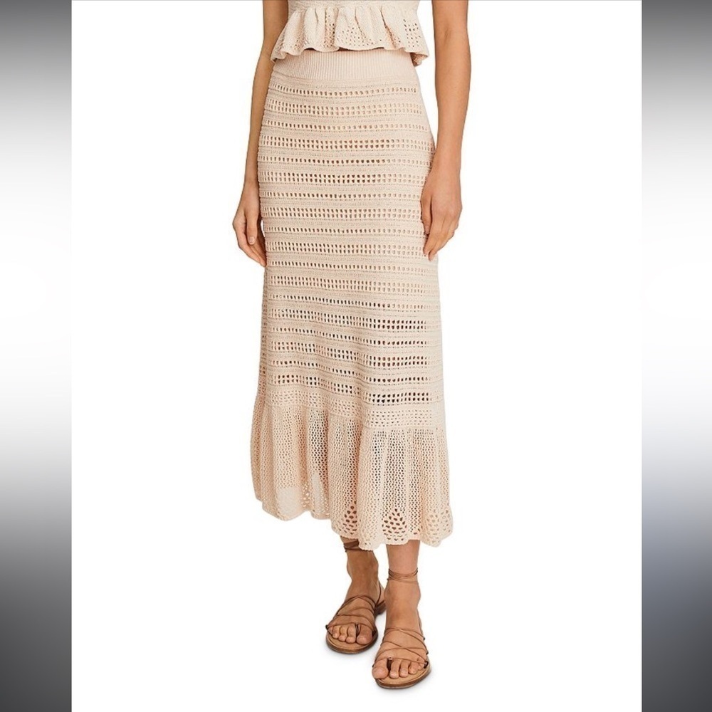 A.L.C. Amaya Skirt Open Weave Crochet Flounce Ruffle Hem Midi Skirt, Size Small - Picture 4 of 7